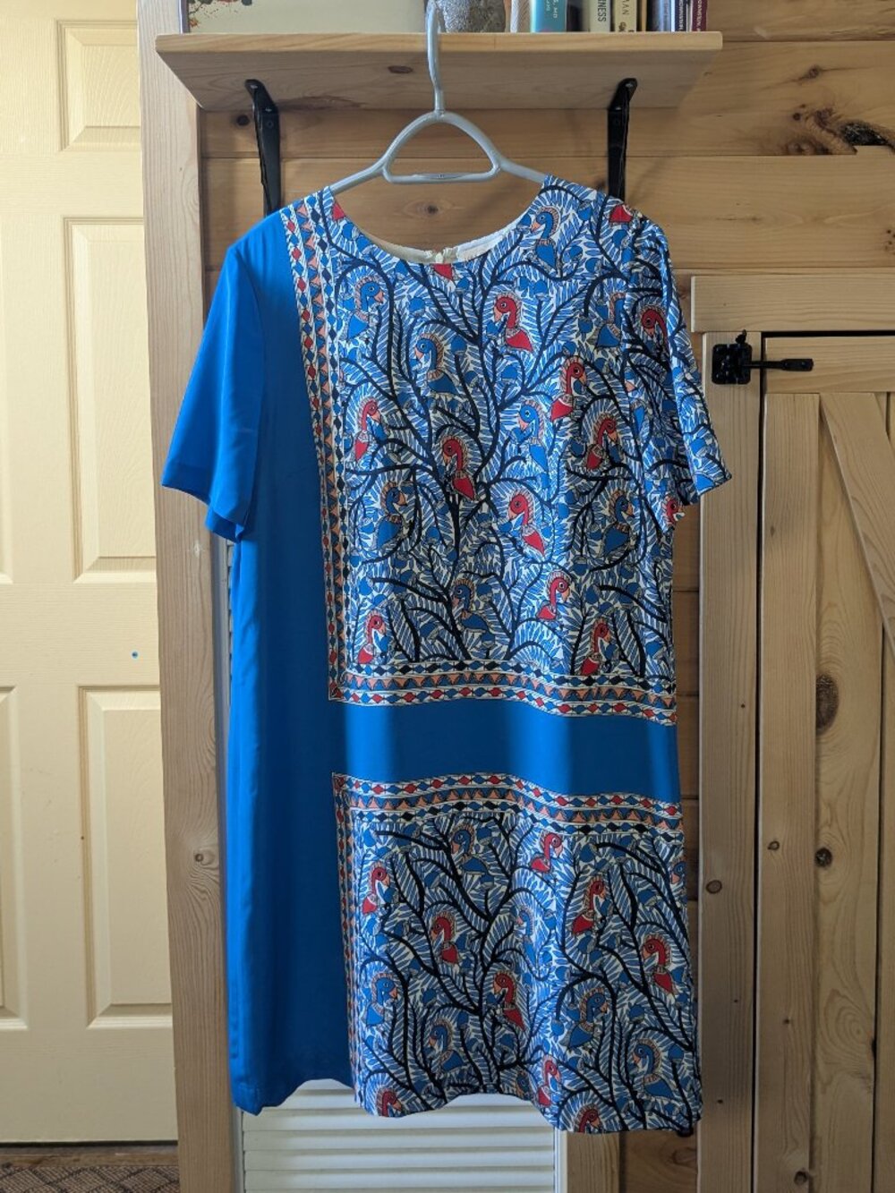 Tory Burch Mallory Something Wild Silk Dress 12 Blue Bird Frame Geo Shift Mini 1